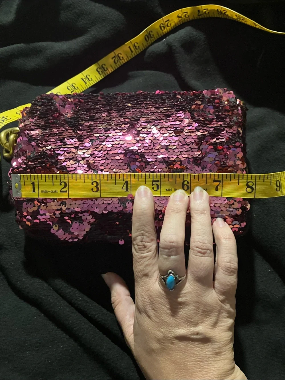 Montana West Sequin Evening Bag Hot Pink Gold Chunky Chain Crossbody NWT Luxury